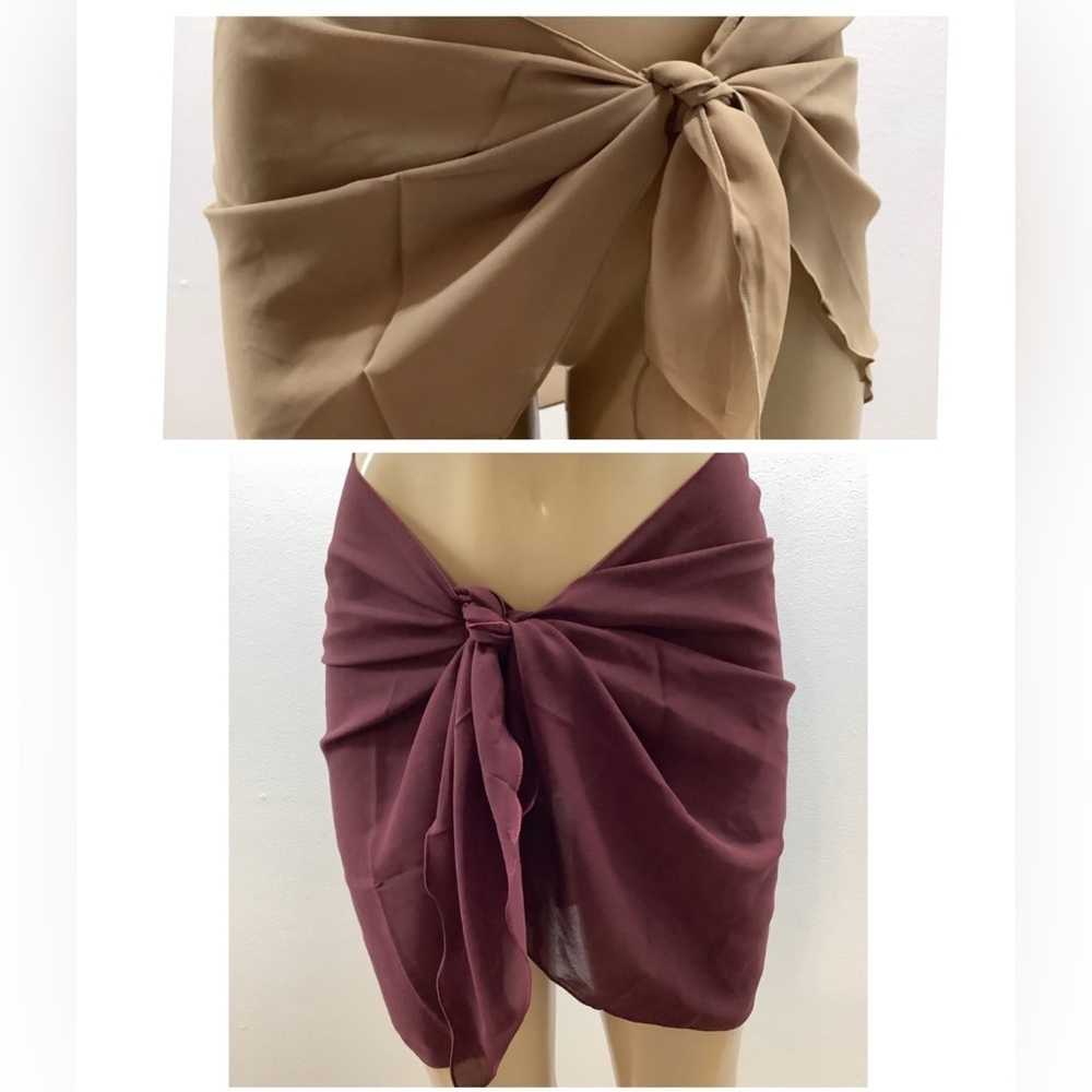 Zuliana Brown, Tan and Burgundy Tie - Two Sarong Bundle. Made In USA.